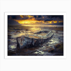 Abandoned Boat At Sunset Art Print