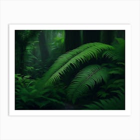 Lush Ferns Covering The Forest Floor In Rainy Woods Art Print