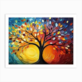 Vibrant Colorful Tree with Hanging Branches Abstract 3d Art Print