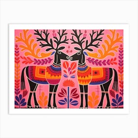 Moose 2 Folk Style Animal Illustration Art Print