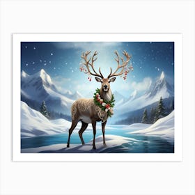 Reindeer In The Snow 3 Art Print