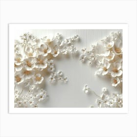 Immersive 3d Illustration Featuring Delicate White Flowers Blossoming Art Print