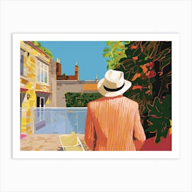 Man With A Hat In London, Hockney Style Art Print