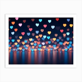 Abstract Image Of A Blurred Background With A Scattering Of Colorful Heart Shaped Lights Art Print