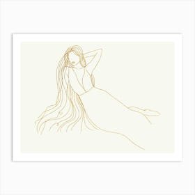 Girl With Long Hair Line Art Print