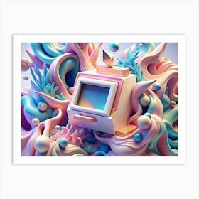 White Retro Computer In A Colorful Abstract Background Art Print