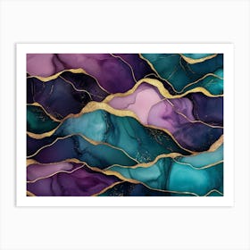 Dark Seamless Pattern Alcohol Ink Golden Texture Blue Green Purple Pink Burgundy Color Luxury 3d Art Print