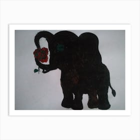 Elephant With Roses Art Print