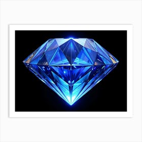 Blue Diamond On Black Background Art Print