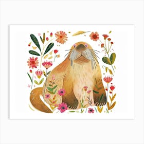 Little Floral Walrus 3 Art Print