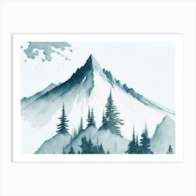 Mountain And Forest In Minimalist Watercolor Horizontal Composition 142 Art Print