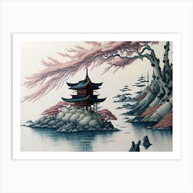 Japanese Painting Building Lake Art Print