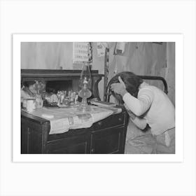 Wife Of Pomp Hall, Tenant Farmer, Combing Her Hair In The Morning, Creek County, Oklahoma, See General Captio Art Print