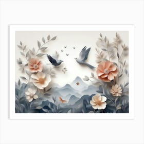 Birds And Flowers 2 Art Print