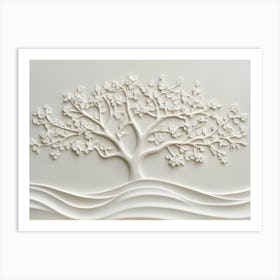 3d White Relief Tree Artwork Art Print