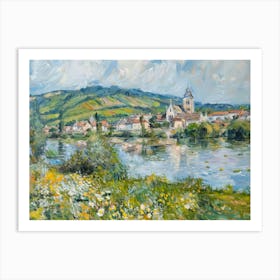 Village Lakefront Idyll Painting Inspired By Paul Cezanne Art Print