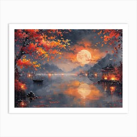 Moonlight Over The Lake Art Print