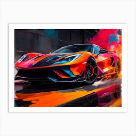 Ferrari Super Sportscar On Street - Abstract Color Painting Art Print