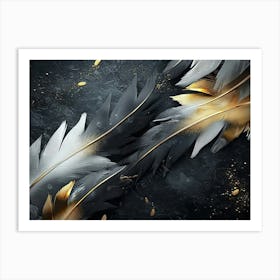 Black And Gold Feathers Art Print