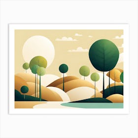 Landscape With Trees, minimalistic vector art 6 Art Print