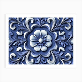 Seamless Relief Sculpture Ation Retro Pattern Blue Spiral Art Print