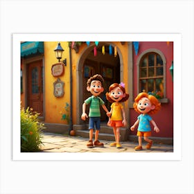 Children In Front Of A House Art Print