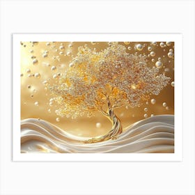 3d Golden Tree, 3d Gold Tree and Pearl Painting Art Print