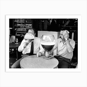 Two Men Drinking Beer From Large Glasses, Black and White, Funny Vintage Old Photo Art Print