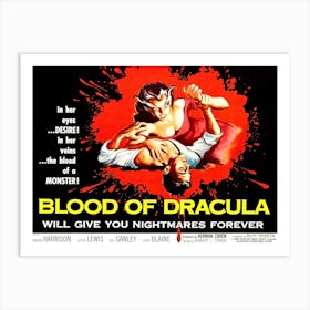 Sexy Horror Movie Poster, Blood Of Dracula Art Print