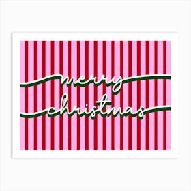 Merry Christmas Script Stripes Art Print