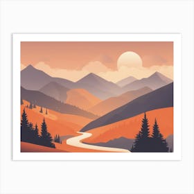 Misty mountains horizontal background in orange tone 49 Art Print