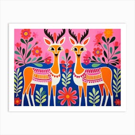 Gazelle 3 Folk Style Animal Illustration Art Print