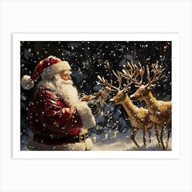 Santa Claus And Reindeer 7 Art Print