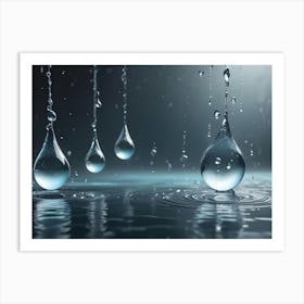 A Photo Of Water Droplets Falling Into A Pool Of Water, Creating Ripples And A Sense Of Tranquility Art Print