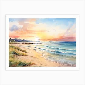 Watercolor Beach Sunset Art Print