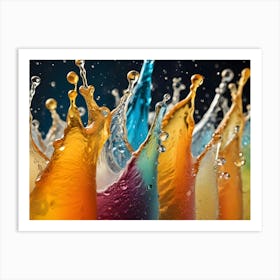 An Image Of A Close Up Of Colorful Liquid Splashes, Creating A Dynamic And Abstract Scene Art Print