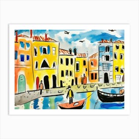 Venice Italy Cute Watercolour Illustration 2 Art Print