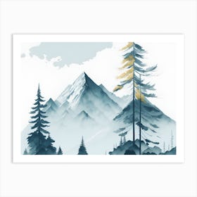 Mountain And Forest In Minimalist Watercolor Horizontal Composition 400 Art Print