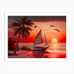 Serene Beach Scene With Palm Trees Art Print