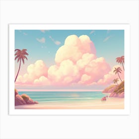 Pink Beach With Palm Trees Art Print