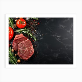 Steak On A Black Background Art Print