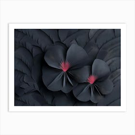 3d Dark Paper Art Fan Shape Nature Flower Art Print