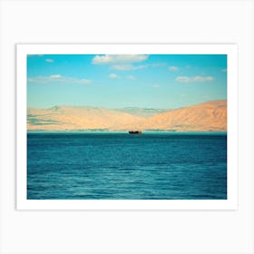 Brown Wooden Boat Sailing In Sea Of Galilee Art Print