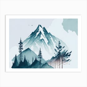 Mountain And Forest In Minimalist Watercolor Horizontal Composition 263 Art Print