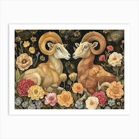 Floral Animal Illustration Ram 2 Art Print