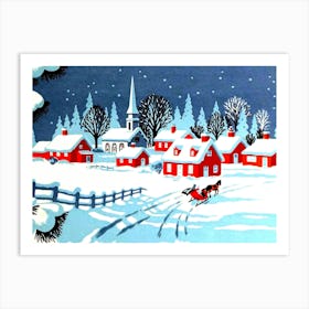 Carriage On A Village Covered In Snow Art Print