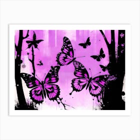 Pink Butterflies In The Forest Art Print