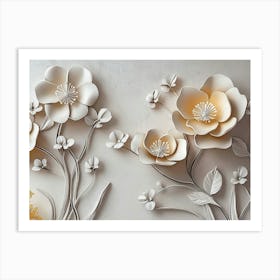 3d Simple Floral Painting Light Blue Background Art Print