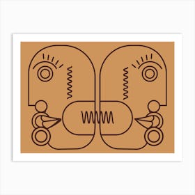 Abstract Line Innerself And Outerself Two Faces Art Print