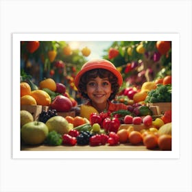 Child With Fruits And Vegetables Art Print